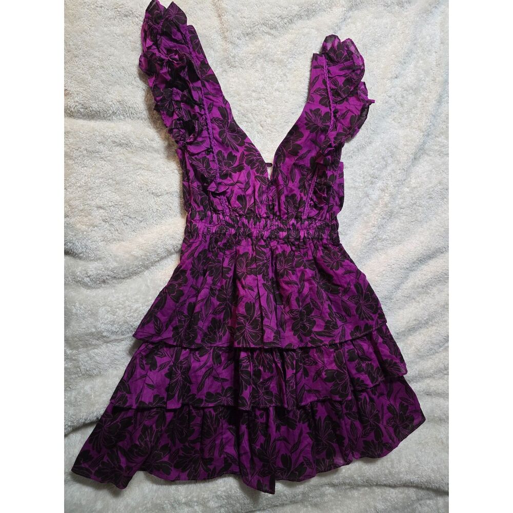 NWT Paris + Me Purple Floral Tiered Mini Dress Smocked Waist Ruffle V-Neck
